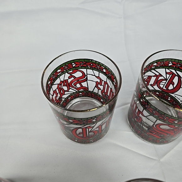 Vintage Houze Stained Glass Seasons Greetings Christmas Glasses 12 oz Set Of 4 - Picture 14 of 14